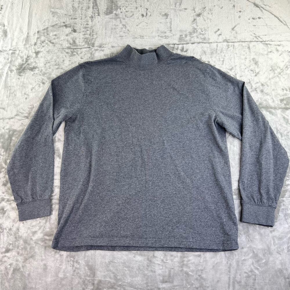 L.L. Bean Long Sleeve Mock Neck Shirt Mens Size LT Gray 100% Cotton
